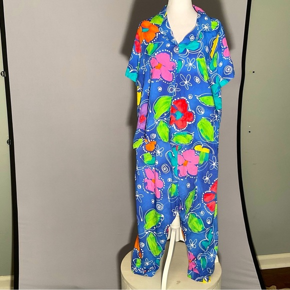 Jams World Floral Ladies XL Pajama Set, Drawstring Pants/Decorative  Buttons - Picture 1 of 16